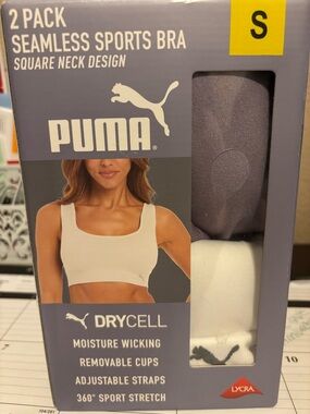 NEW: Puma Seamless Sports Bra 2-Pack — White & Grey